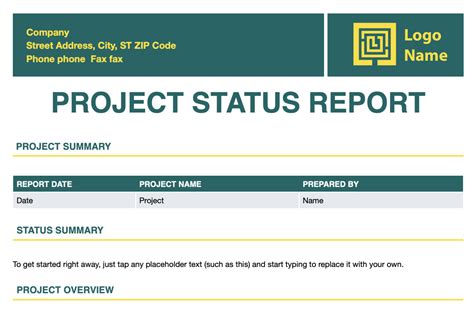 Project Status Report Template In Excel