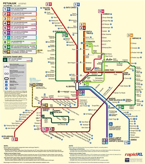 Kuala Lumpur Transit Map Train, LRT, MRT, KTM, Monorail, ERL