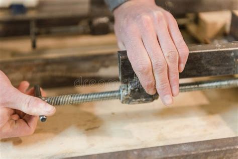 Clamping Clamps for Wood. Glue the Wooden Shield Stock Image - Image of ...