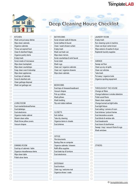 Printable House Cleaning Checklist Template - Printable Templates