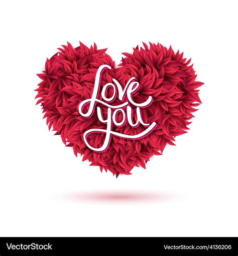 Love you message on red flowers forming heart Vector Image