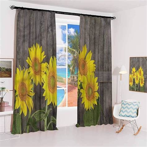 GUUVOR Sunflower Pleated Curtains with Blackout and Lining Helianthus Sunflowers Used for Living ...