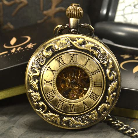 Steampunk Luxury Fashion Antique Skeleton Mechanical Pocket Watch Men Chain Necklace Business ...