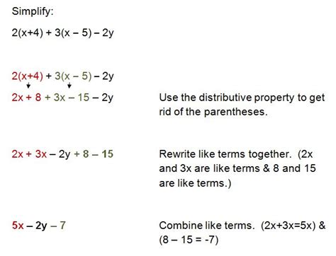 Simplifying Algebraic Expressions and Combining Like Terms