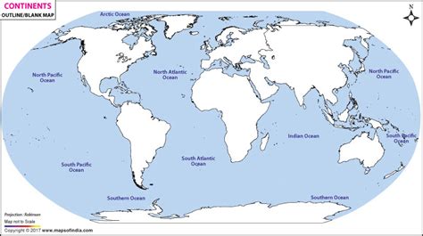 Continents And Oceans Outline Map