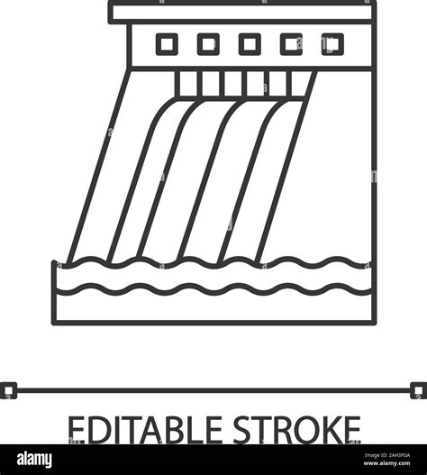 Hydroelectric dam linear icon. Water energy plant. Thin line illustration. Hydropower ...