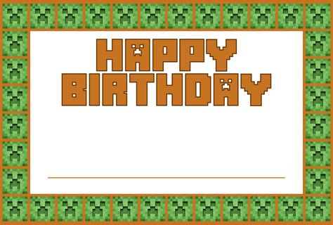 Minecraft Happy Birthday Card - 10 Free PDF Printables | Printablee