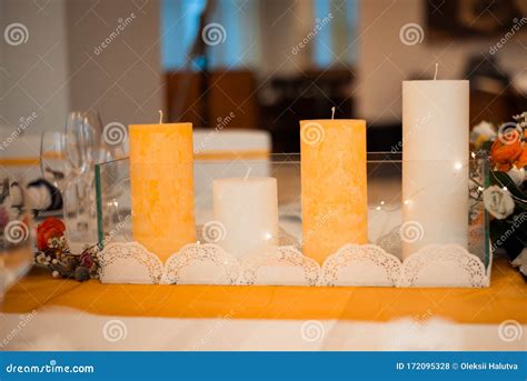 Candles on the Banquet Table. Stock Photo - Image of horizontal, entertainment: 172095328