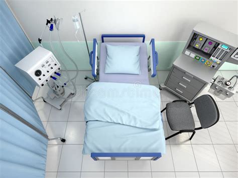 Hospital Room with Equipment Top View. 3d Illustration Stock Illustration - Illustration of hall ...