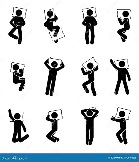 Stick Figure Man Sleeping Icon Set. Deferent Positions Single Male in Bed Pictogram. Stock ...