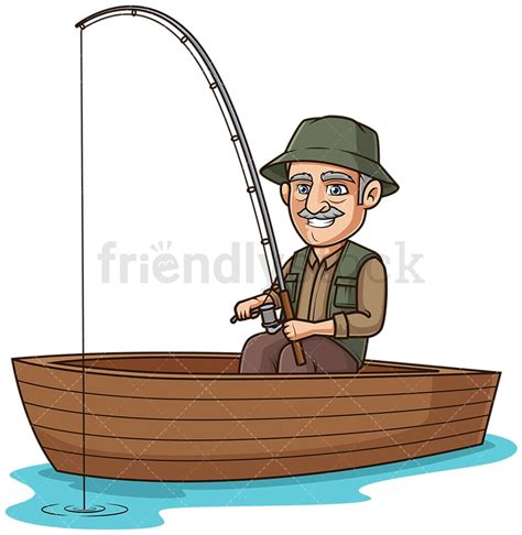 Old Man In A Boat Fishing Cartoon Clipart Vector - FriendlyStock