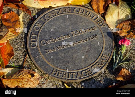 Memorial marker (Grave) to Catherine Eddowes, the 4th victim of Jack the Ripper, City of London ...