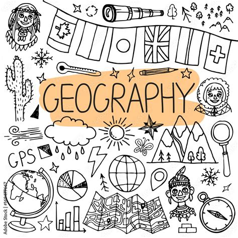 Hand drawn doodles for geography lessons. Vector back to school illustration. Stock Vector ...