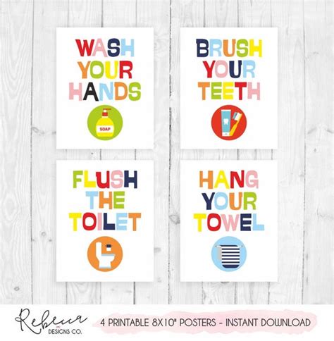 Kids Bathroom Decor Poster Printable Bathroom Rules Bathroom - Etsy