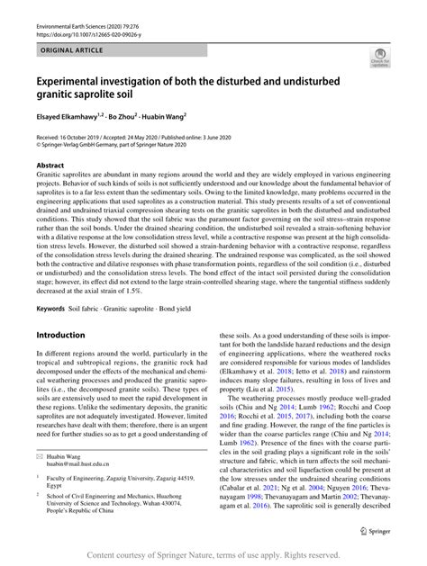 Experimental investigation of both the disturbed and undisturbed granitic saprolite soil ...