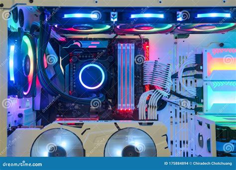 Inside Desktop PC Gaming And Water Cooling CPU With LED RGB Light Show Status On Working Mode ...