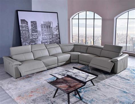 Light Gray Leather sectional sofa AE 303 | Leather Sectionals