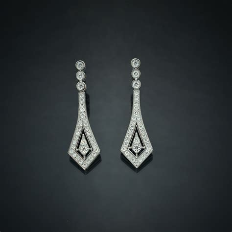 Art Deco Style Diamond Earrings in 14K White Gold - John Marmo