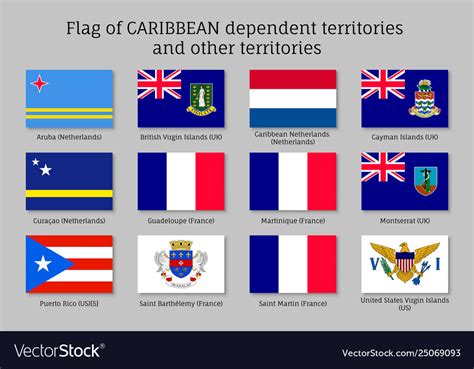 Flags caribbean dependent territories Royalty Free Vector