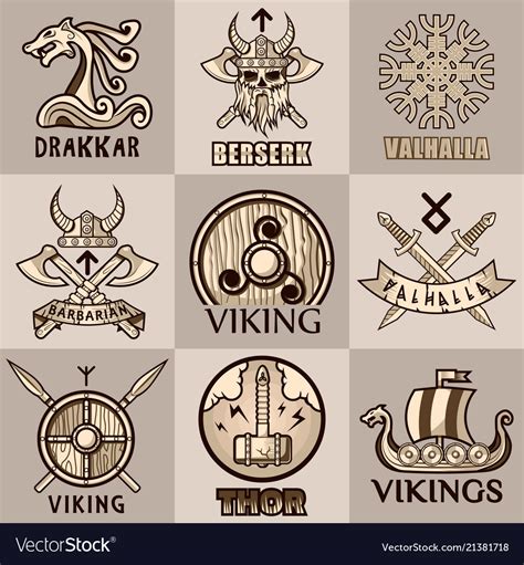 Viking mythology symbols and icons Royalty Free Vector Image