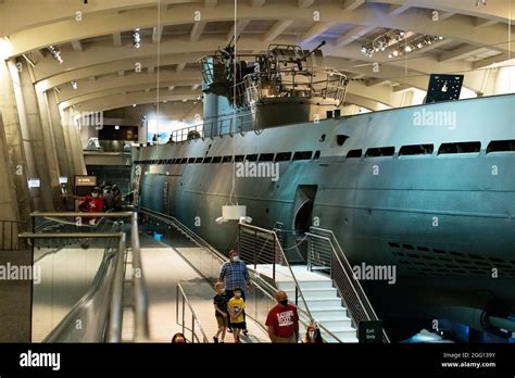 The U-505 German submarine (U-boat) on display at the Museum of Science and Industry in Chicago ...