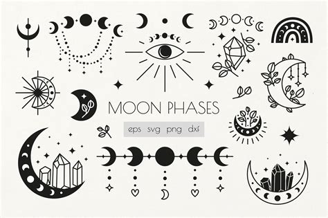 Boho moon phases clipart. By Starry | TheHungryJPEG