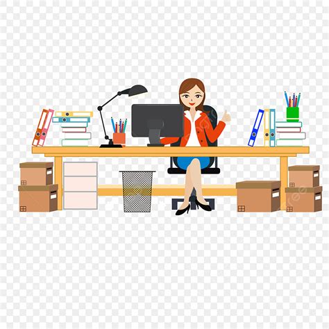 Desk Work Office Vector Design Images, Hand Drawn Cartoon Office Workplace Beautiful Woman ...