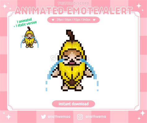 ANIMATED STATIC Crying Banana Cat Meme Twitch Emote / Alert Discord Emotes Gif Cute Cat Funny ...