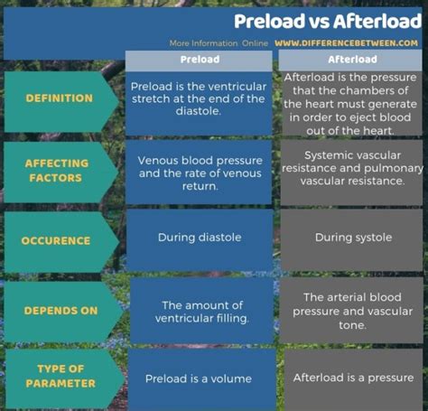 Difference Between Preload and Afterload | Compare the Difference Between Similar Terms