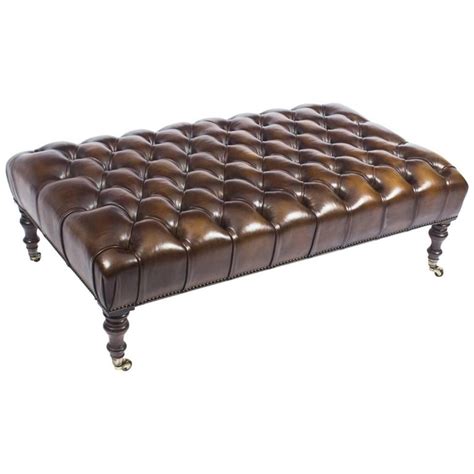 Bespoke Large Leather Stool Ottoman Coffee Table For Sale at 1stdibs