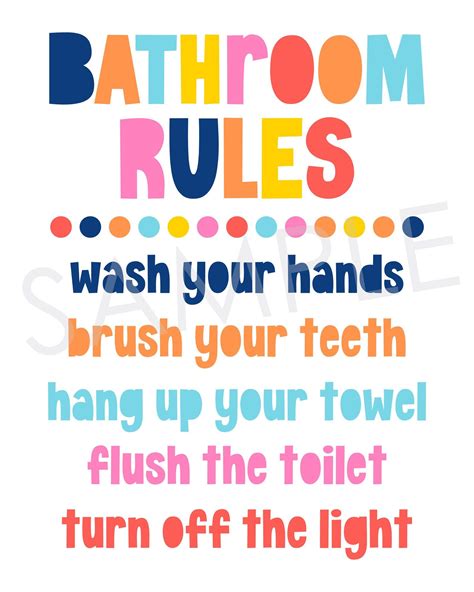 Bathroom rules colorful kids bathroom printable sign kids etsy – Artofit