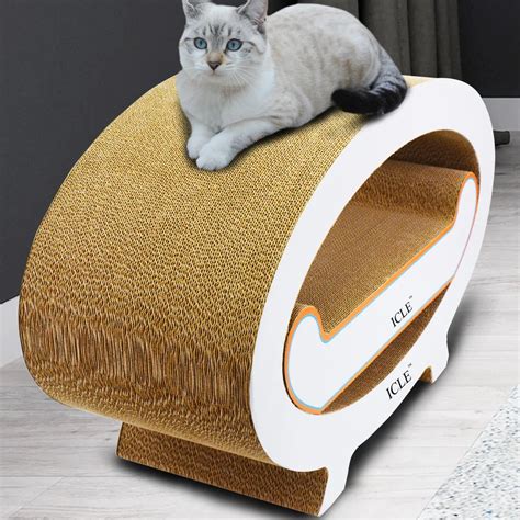 Pet Cat Scratching Post with Large Pillow Play Board Corrugated Paper Scratcher Cardboard ...