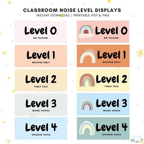 Printable Noise Level Display Signs, Organic Rainbow Classroom Setup Essential - Etsy