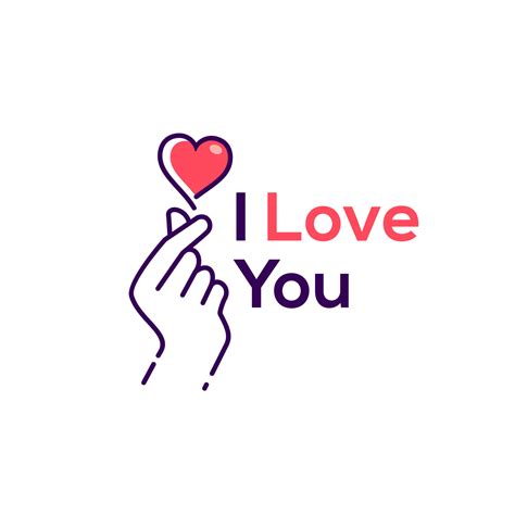 I love you. mini Pink love hand ,korean heart finger i love you sign icon vector line art ...