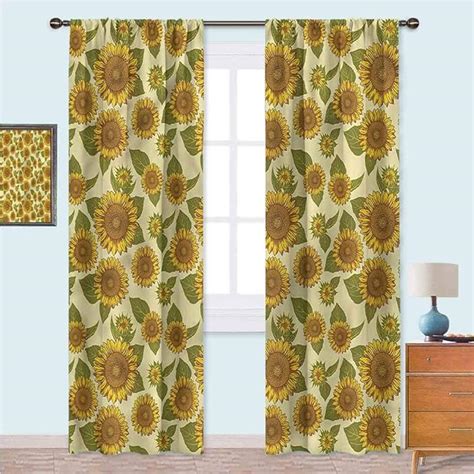 YUAZHOQI Sunflower Curtains for Bedroom Funky Style Sunflower Window Curtain for Bedroom and ...