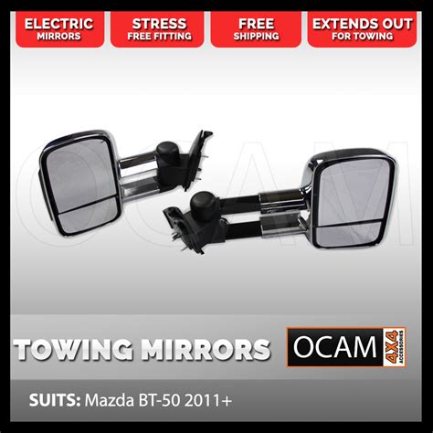 OCAM Extendable Towing Mirrors For Mazda BT50 in Chrome/Clear, Indicators, Electric 2011-2017