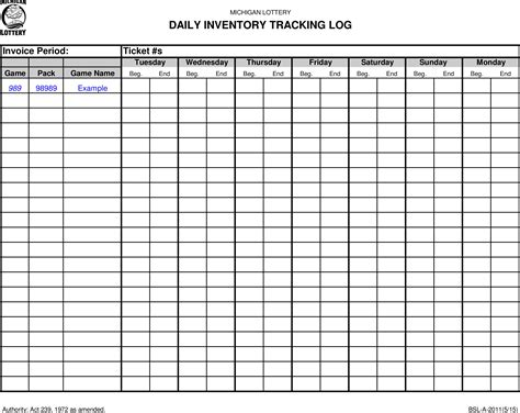 Inventory Log Template Free