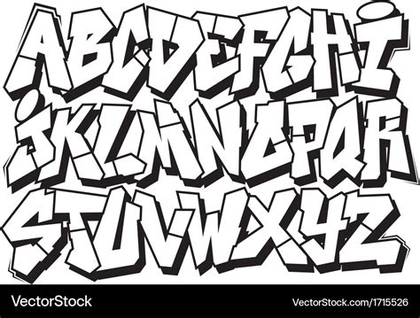 Classic street art graffiti font type alphabet Vector Image