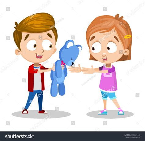 Kids Sharing Toys Illustrations Royaltyfree Vector