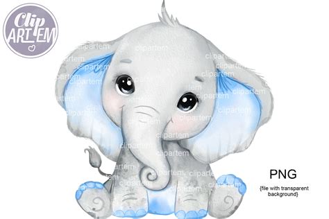 Super Cute Baby Boy Elephant PNG, watercolor baby elephant clip art By clipArtem | TheHungryJPEG