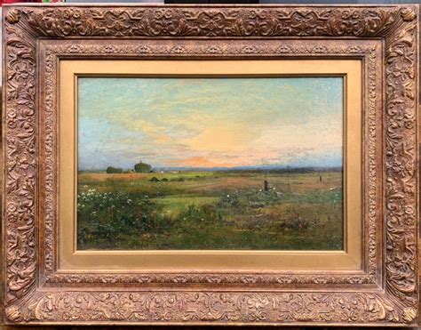 F de Brenah - French 19th century Impressionist sunset landscape, with wild flowers in a field ...