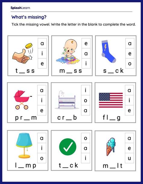 The Missing Vowel - ELA Worksheets - SplashLearn