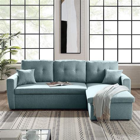 3-Seater Sofa-Bed with Storage, Tribesigns 86.6” Convertible Sectional Sofa Couch Modern Linen ...