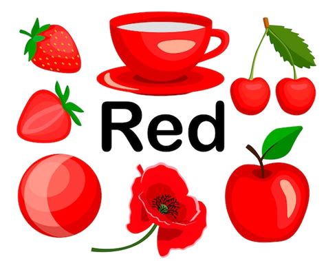 Premium Vector | Red color. objects of red color. the set includes strawberries, cherries, a cup ...