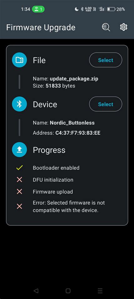 BLE DFU failed "Error: selected firmware is not compatible with the device" - Nordic Q&A ...