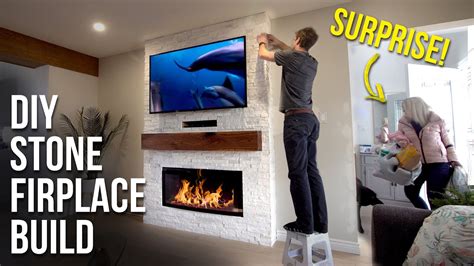 Stone Fireplace TV Wall - Full Build - YouTube