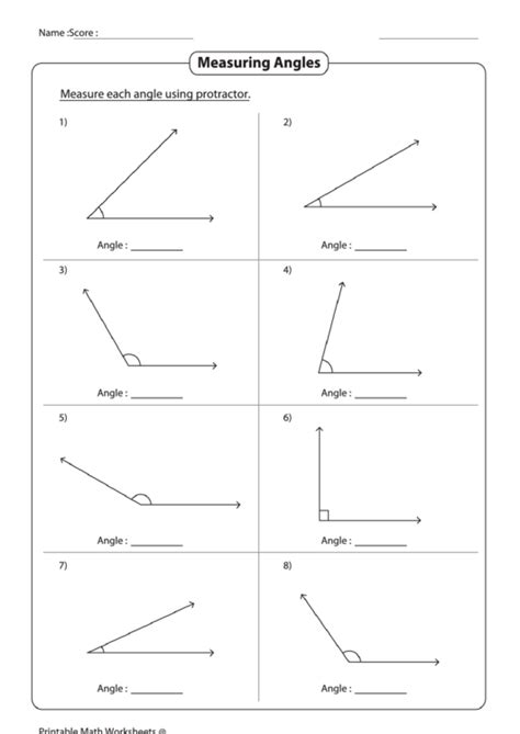 Angle Measurement Worksheets