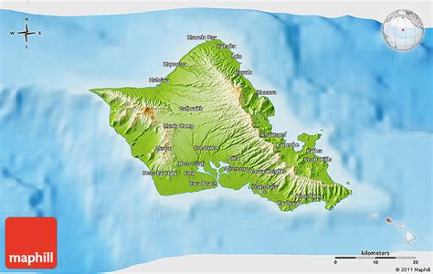 Physical 3D Map of Honolulu County