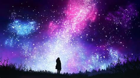 pink, purple, and blue galaxy stars the sky #girl #space #night by kvacm #1080P #wallpaper # ...