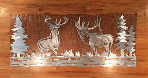 Elk artwork. Metal wall art, Nature scene, Wildlife, Forest, Bear mountain metal art, Log cabin ...